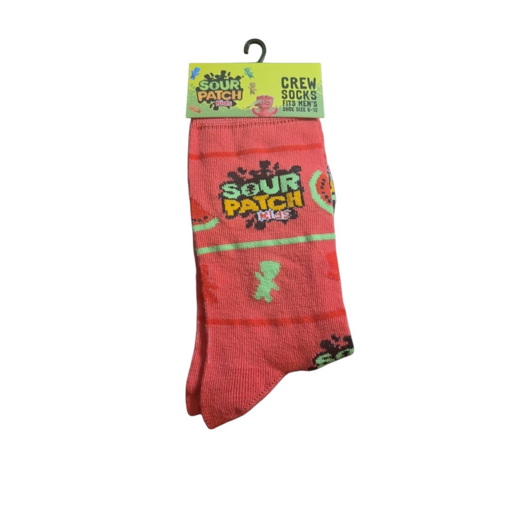 Sour Patch Kids Mens Crew Socks Pink Watermelon Candy Novelty DT-43234MNCF 6-12